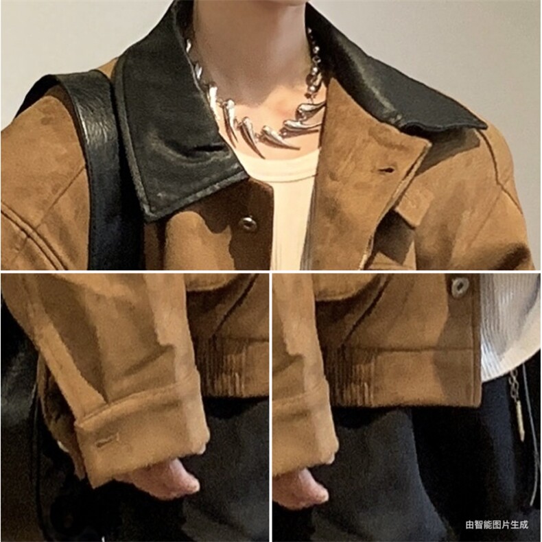 1506/QY2500/P91美式复古巴恩风外套水洗做旧拼接翻领短款夹克潮,男装夹克,星座1506