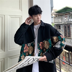 港风长袖衬衣男情侣大码中性风刺绣潮长袖衬衫男CS9743P50，男装衬衫，星座226-1
