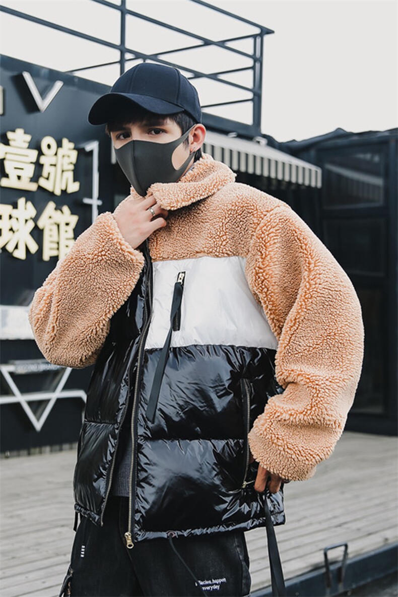 INS19年冬季新款羊羔毛拼色潮流休闲棉衣男DS-B293,男装棉衣,电商A306