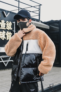 INS19年冬季新款羊羔毛拼色潮流休闲棉衣男DS-B293图片