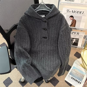 连帽套头毛衣时尚宽松针织打底衫毛线衣男士外穿高级感6511 P63图片