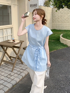 蓝色背心套装女2025超火夏日大方得体穿搭一整套休闲阔腿裤两件套图片