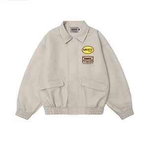 美式街头字母刺绣飞行员PU皮衣夹克男春秋潮牌宽松情侣棒球服外套图片
