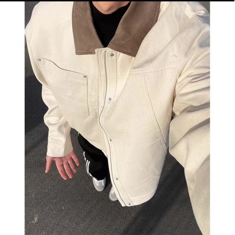 新款大货巴恩风撞色衬衫皮领宽松夹克男DSA157-1-J2520-P80，男装夹克，电商A157-1