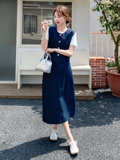 韩系穿搭一整套女2025夏季新款时尚显瘦牛仔马甲半身裙三件套，女装套装/套裙，慧尚2-185