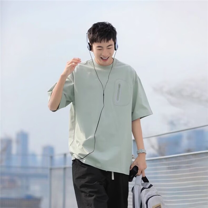 夏季男士日系开叉拉链运动短袖防晒凉感休闲T恤休闲百搭宽松半袖，男装防晒衣，星座506A