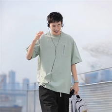 夏季男士日系开叉拉链运动短袖防晒凉感休闲T恤休闲百搭宽松半袖，男装防晒衣，星座506A