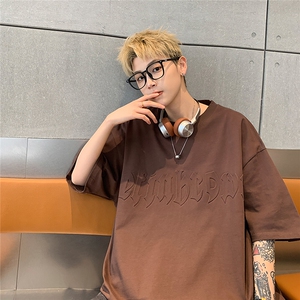 港风钢印字母潮短袖T恤男DT77775P25块特价控48：供抖音视频图片