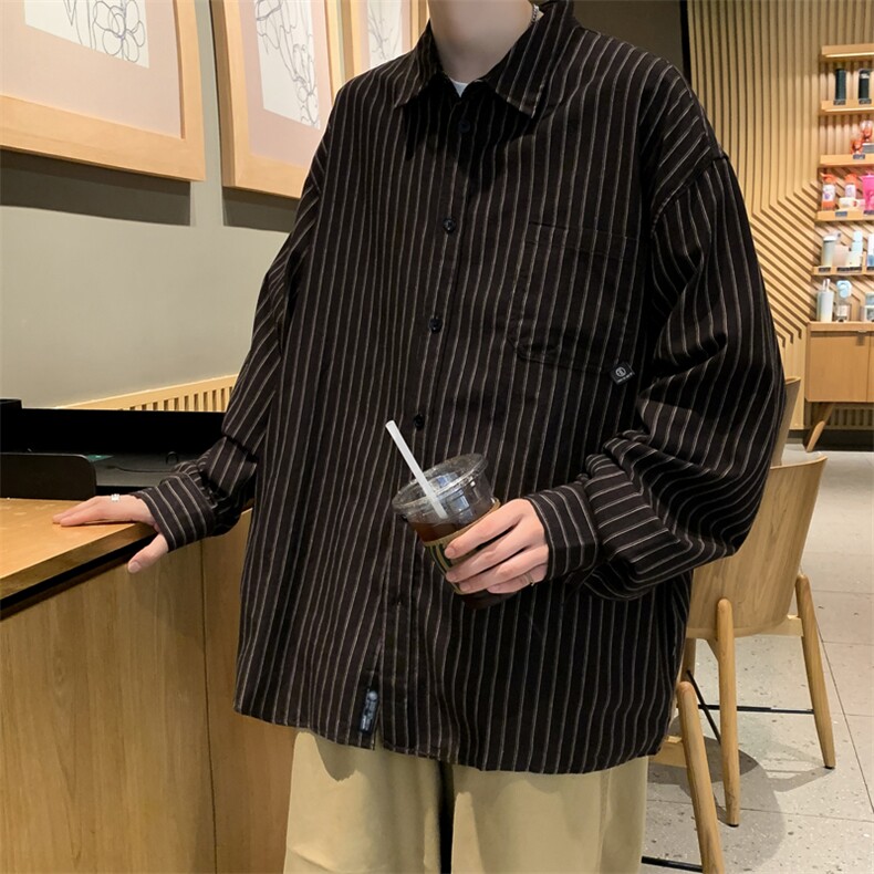 F09-P32日系复古条纹衬衫男士春季牌复古学院风长袖宽松衬衣,男装衬衫,星座512-6