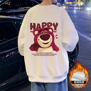 W550加绒P45运动美式印花圆领卫衣男春秋季长袖打底衫宽松外套图片