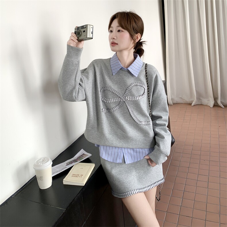有货灰色衬衫卫衣短裙三件套5205P185K268,女装套装/套裙,2C176