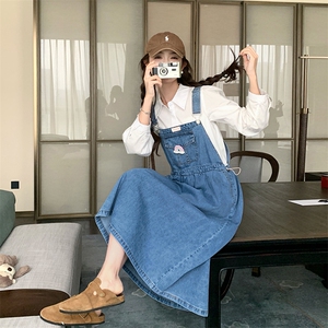 学院风牛仔连衣裙少女装秋季2025新款衬衣两件套学生背带裙子图片