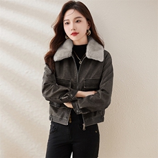 复古加绒皮衣外套女小个子短款2023冬装新款配毛领修身机车服夹克，女装棉衣/棉服，潮流依族