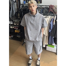 【连帽泡泡纱防晒衣】夏季潮牌短袖百搭宽松T恤套装TZ113-P68，男装防晒衣，星座1213