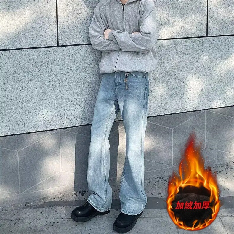 美式复古微喇矮个子显高洗水浅蓝牛仔裤NZD707图片