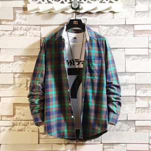 新款男时尚休闲四色格子长袖衬衣衬衫228-CS32-P20图片