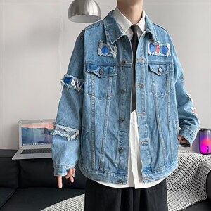 男秋季外套潮牌街头牛仔夹克R002P65图片