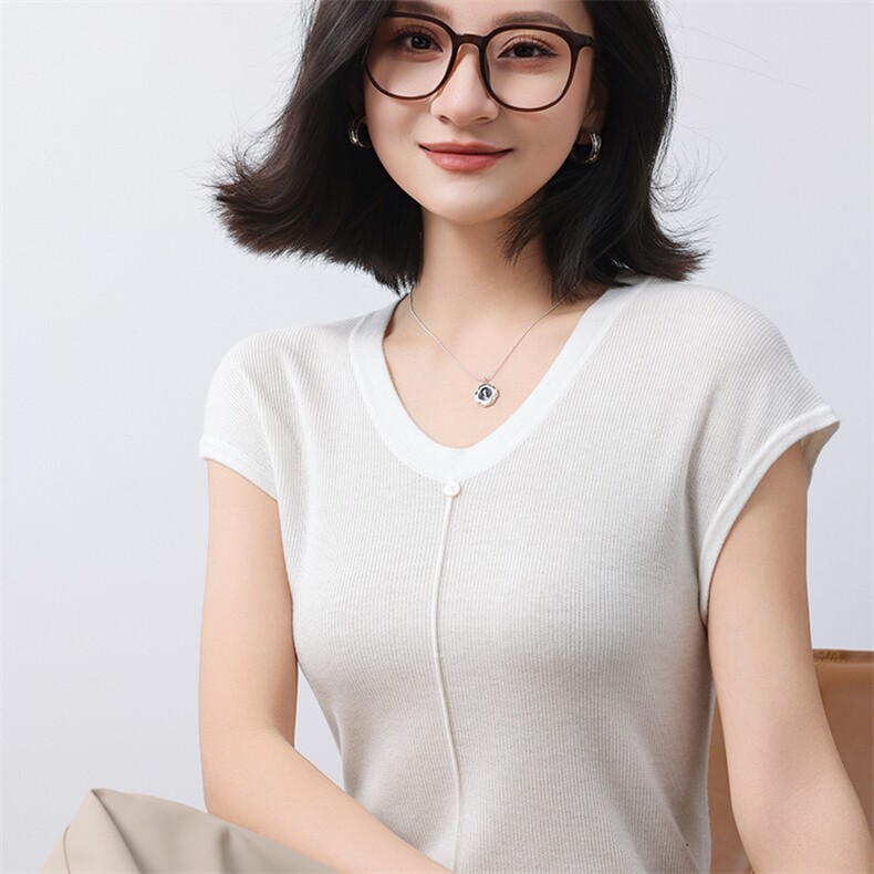 25夏季韩版低领软糯针织T恤女小飞袖上衣无袖打底衫轻薄透气背心,女装T恤,冀清阳荣