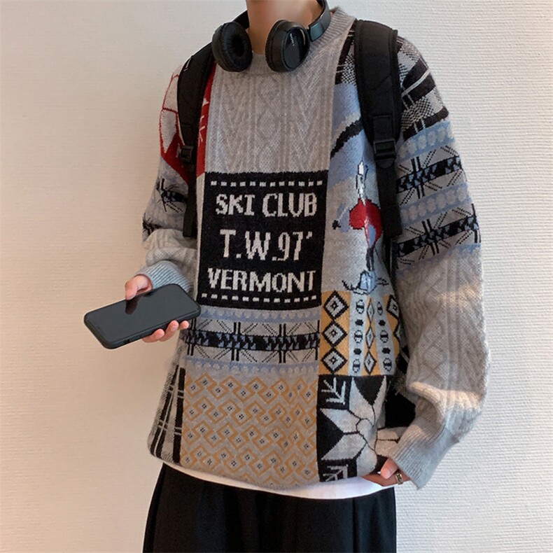 M3106-P80秋冬新款圆领毛衣男针织衫学生宽松潮大码上衣外套控98，男装针织衫/毛衣，电商A009A（原A058A）