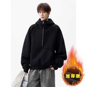 秋冬加绒新款上衣时尚潮百搭宽松重磅结构感连帽卫衣男WY751 P60图片