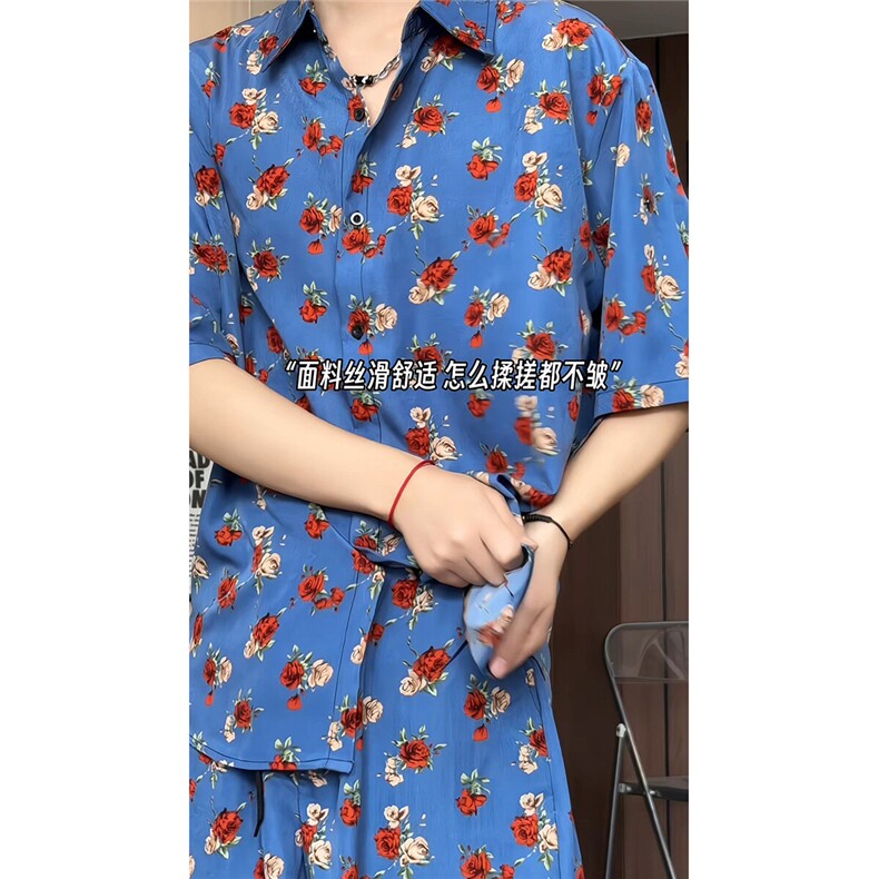 短袖衬衫男+短裤男套装男100%聚酯纤维M-5XL大码TZ78702P50控98,男装休闲套装,星座226-1