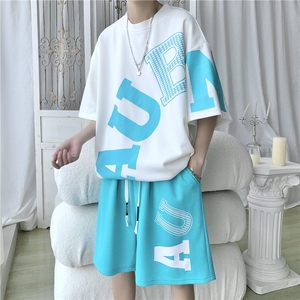 夏季宽松印花套装男T恤短裤两件套大码港风B299-X5339-P70控88图片