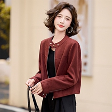 高级感麂皮绒外套女2026春秋新款小个子洋气休闲百搭立领夹克上衣，女装短外套，蓝诺裳