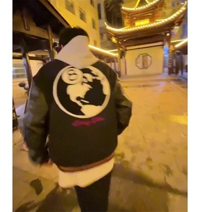 黑八美式棒球服高街刺绣毛巾设计感图vibe棒球夹克外套男女同款图片