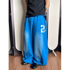 少年感美式复古做旧字母印花抽绳休闲裤男女宽松直筒百搭运动长裤，女装休闲裤，星座516A