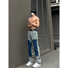 B221美式ins高街小众暗黑做旧修身小脚牛仔裤LK22078-P65控88，男装牛仔裤，电商B221
