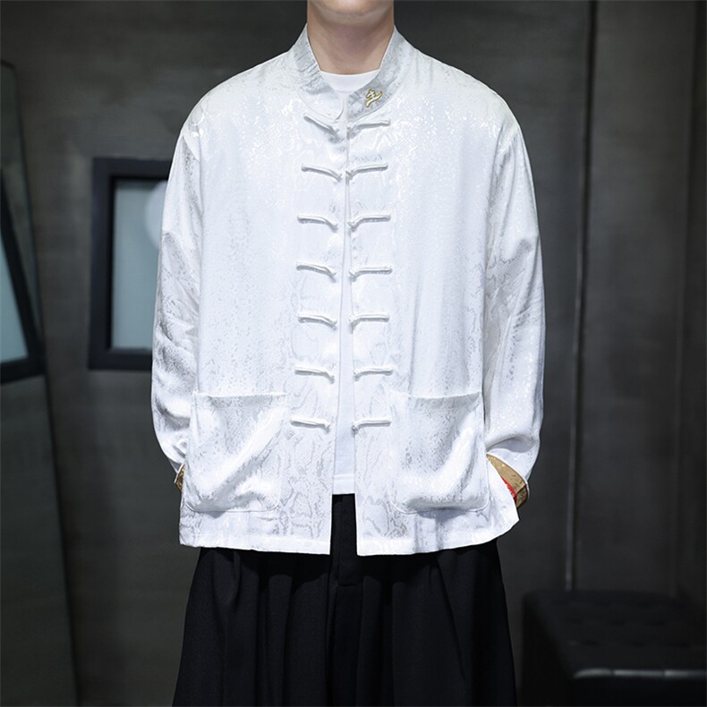 新中式新品（白财神）风潮休闲盘扣丝绸改良唐装外套C3460,男装民族服装,星座305A（原312A-1）