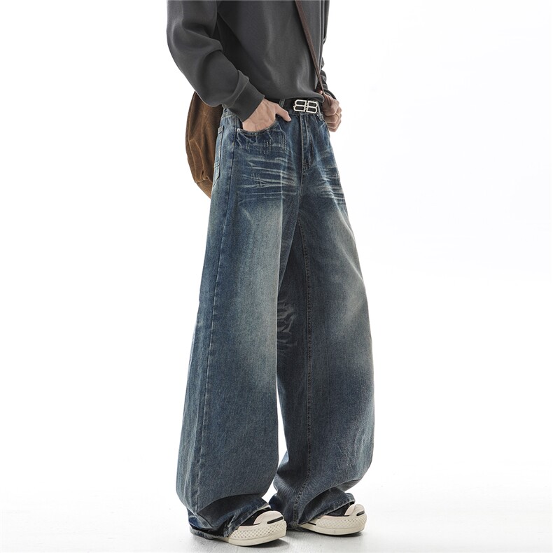 【现货】B241-P45-控88美式重工水洗牛仔裤猫须直筒阔腿裤，男装牛仔裤，电商B335