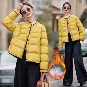 黄色时尚立领短款羽绒服女2025冬季新款宽松百搭超好看白鸭绒外套图片