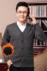 春秋季爸爸针织开衫男V领中老年人毛衫外套男士加厚保暖爷爷毛衣图片