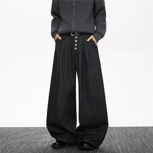 黑色条纹休闲裤纽扣装饰褶男装休闲裤 S-3XL XZ212-1-QNX9042-P45，男装休闲裤，星座212-1