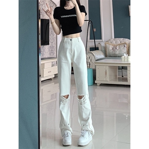 夏季ins美式高街 hiphop破洞铆钉牛仔裤货号K750P60图片