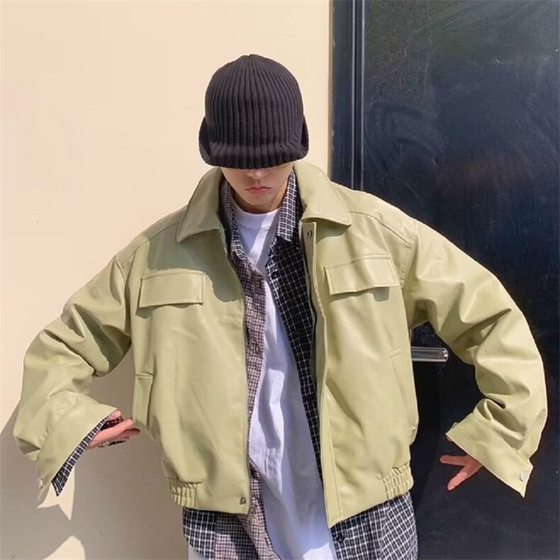 美式复古短款皮衣外套男春秋季潮牌宽松休闲街头机车翻领PU皮夹克，男装夹克，星座506A