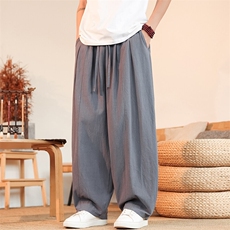 8XL-M亚麻弯刀裤直筒阔腿裤子男夏季宽松大码运动灯笼裤KZ068P60，男装休闲裤，电商B312
