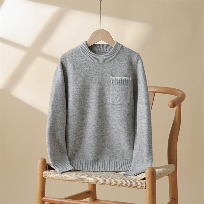 2025年秋季新款百搭儿童带兜长袖圆领羊毛衫，童装儿童羊毛衫，魁星羊绒