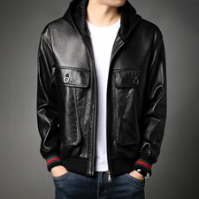X2163秋冬新款海宁皮衣男士绵羊皮夹克连帽P810，男装皮衣，电商B360