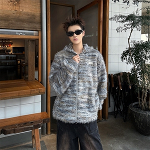 情侣美拉德油画渐变条纹毛衣男宽松开衫外套潮针织衫MY09573-P70图片