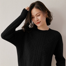 2025年秋季新款七针圆领大菱形花纹针织上衣时尚休闲通勤百搭，女装羊绒衫，米琪莲羊绒