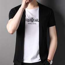 圆领t恤男短袖透气夏季2022青年夹两件套时尚男装2024新款夏装P78，男装T恤，钱塘6003A(原)4033A