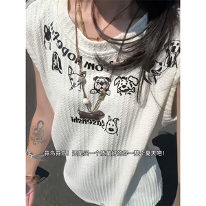 XZ809A/SSS12/P35/控48   肌理感印花小狗背心T恤图片