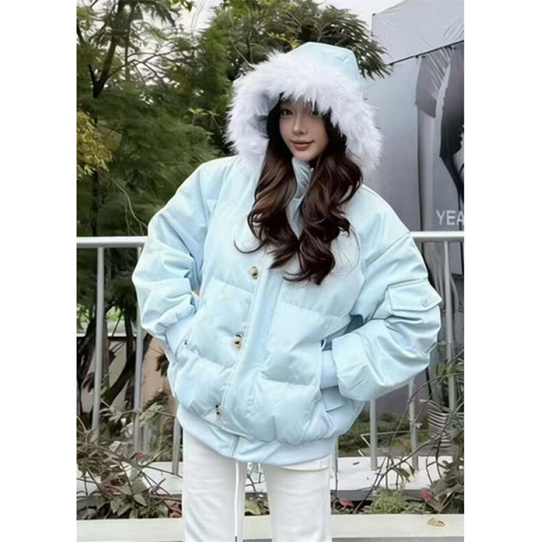冬季蓝色连帽羽绒棉服女韩版宽松休闲加厚保暖毛领棉衣M7882,男装棉衣,星座1116A（原606A-3）