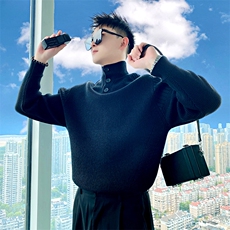 AM206/P88控118秋季社会小伙潮流纽扣百搭纯色打底针织衫男灰首，男装T恤，星座305B-1