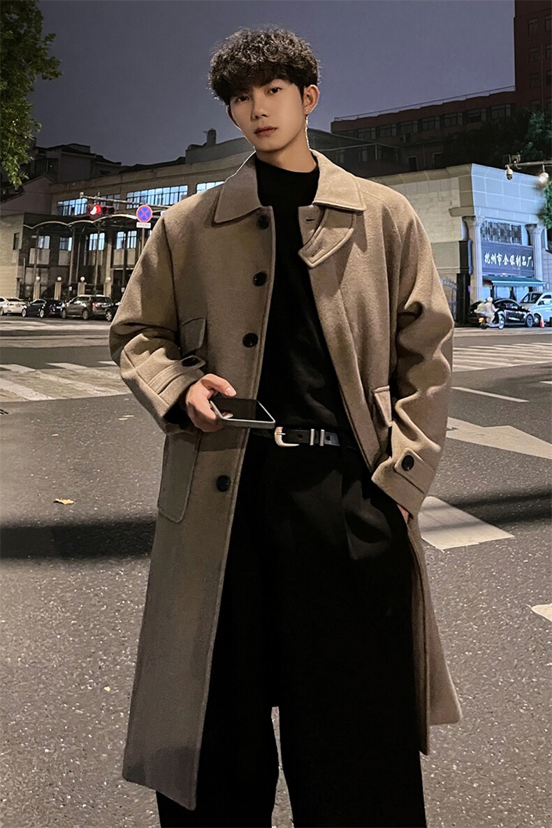 秋冬加棉毛呢大衣男重磅复古宽松风衣中长款过膝外套MN00330/P135,男装毛呢大衣,电商B316