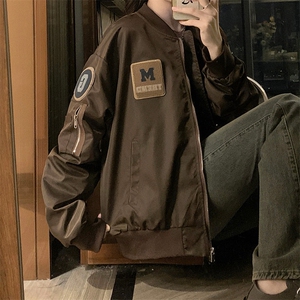 春秋新款美式复古贴标棒球服外套女设计感宽松上衣夹克C707-98图片