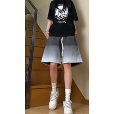 现货供视频~渐变色短裤情侣宽松直筒运动五分裤A456特P30，男装牛仔裤，电商A309