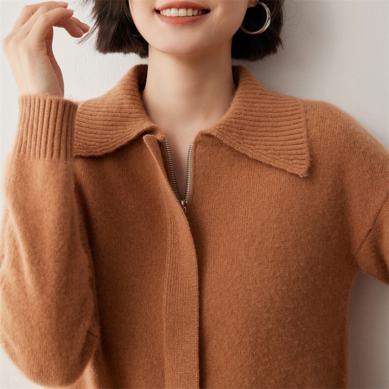 拉链款翻领开衫女秋冬新款针织35%羊绒衫2024年秋冬季,女装羊绒衫,蒂暖羊绒